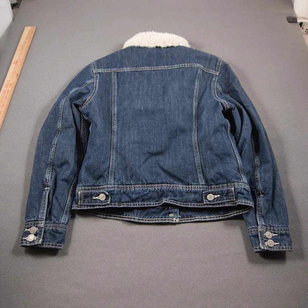 Levi's Sherpa Collar Lined Trucker Dark Denim Women Jacket S Western Y2K Retro